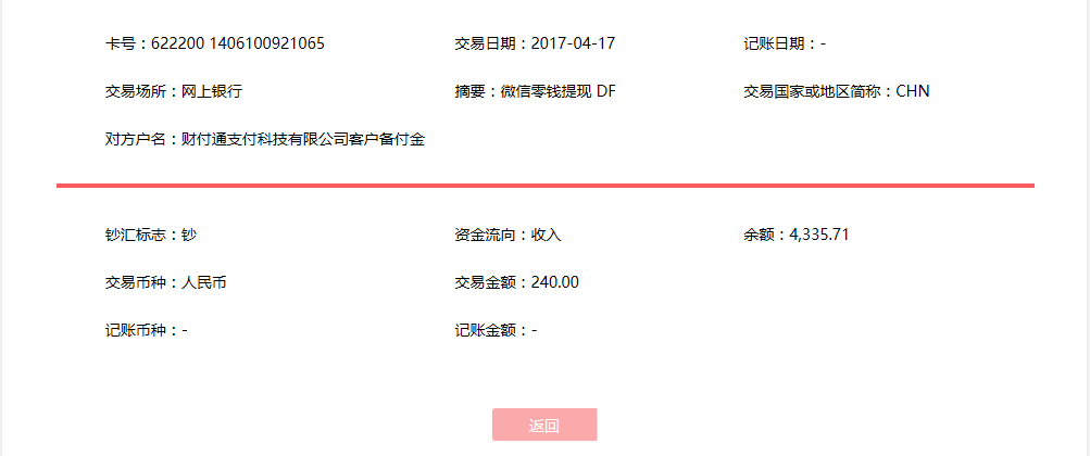 4月17日天津客戶轉(zhuǎn)賬240元至微信賬戶
